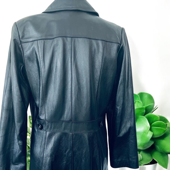 WINLIT New York Size Medium Black Leather Trench Coat Mob Wife Matrix 80s VGC - Picture 6 of 14